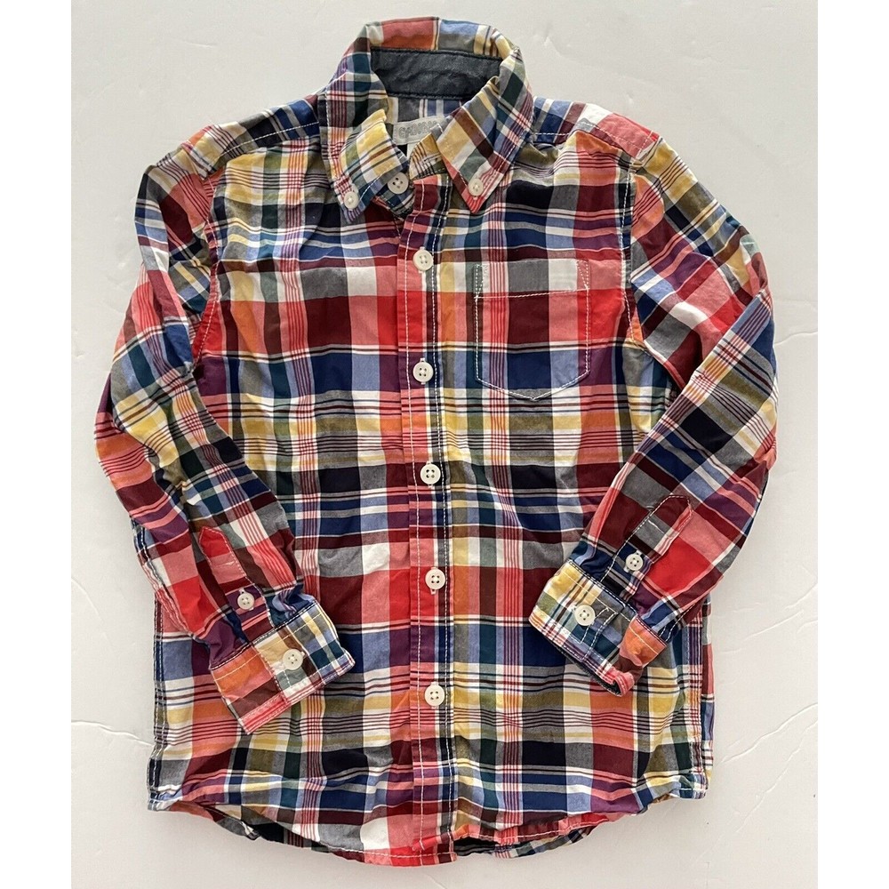 Gymboree Shirt Boys XXS 3 Plaid Multicolor Button Down Long Sleeve Cotton
